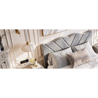 Sunvega Upholstered Platform Bed with Padded Headboard and EVA Mute Bars