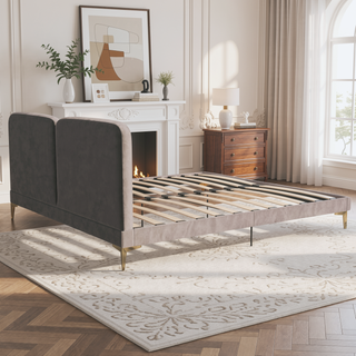Sunvega King Size Velvet Upholstered Bed with Foam-Padded Headboard and Gold-Plated Legs