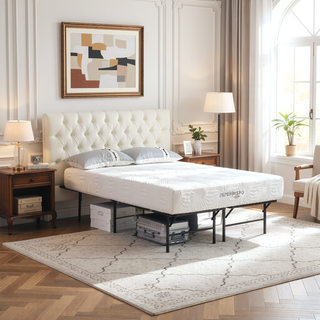 Sunvega Black Powder Coated Steel Folding Queen Mattress Support Frame for Guests