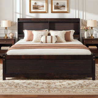 Sunvega White Twin Trundle Bed with Storage Headboard and Bookcase