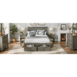 Sunvega Antique Natural Queen Size Platform Bed with 6 Spacious Storage Drawers