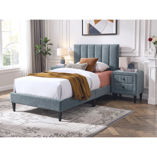 Sunvega Stylish Channel-Tufted Headboard Twin Bed with Brushed Linen Fabric