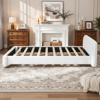 Sunvega Cozy White Bouce Upholstered Bed with Birch Wood Frame for Bedroom