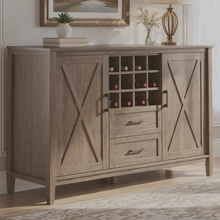 Sunvega Smoky Brown Solid Wood Sideboard with Wine Storage and Drawers