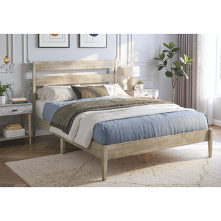 Sunvega Contemporary Queen Size Platform Bed with Grey Wood Frame for Modern Bedroom