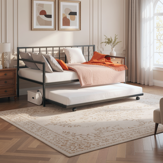 Sunvega Contemporary Black Metal Twin Daybed With Trundle and Full Frame