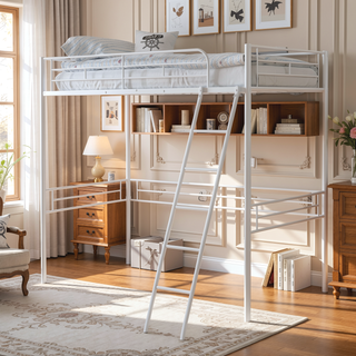Sunvega Contemporary Style Twin Loft Bed With Open Area Underneath Metal Frame