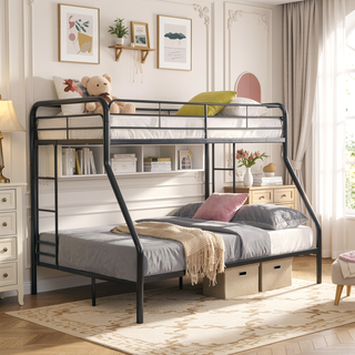 Sunvega Black Metal Bunk Bed Frame with Strong Steel Structure for Durability