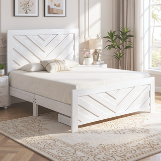 Sunvega Natural Finish Full Bed with Headboard Footboard and Rails