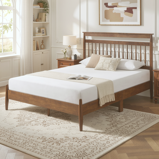 Sunvega Transitional Chestnut Finish Wood Frame Full Platform Bed in a Box