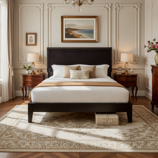 Sunvega Full Bed with Nailhead Trim and Solid Wood Legs in Modern Black Finish