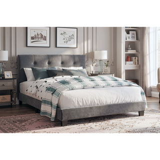 Sunvega Light Brown Velvet Upholstered Queen Platform Bed with Adjustable Height Headboard