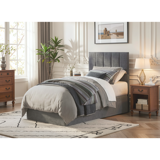 Sunvega Gray Fabric Upholstered Padded Vertical Channel Tufted Twin Headboard
