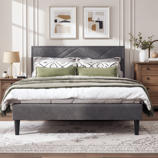 Sunvega Luxurious Queen Bed Frame with Linen Storage Headboard and Under Bed Storage