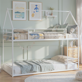 Sunvega Sturdy Metal Twin over Twin Bunk Bed with Safety Guardrail and Ladder
