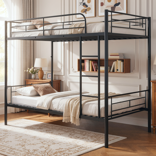 Sunvega Full Over Full Metal Bunk Bed with Chrome Finish and Guardrails