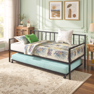 Sunvega Multifunctional Metal Daybed Frame with Trundle for Living Room Guest Room