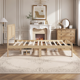 Sunvega Contemporary Natural Finish Full Size Platform Bed Frame with Headboard