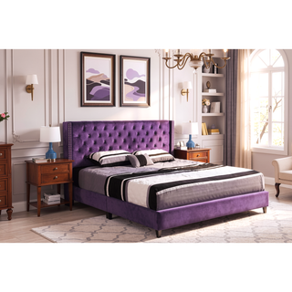 Sunvega Elegant Purple Transitional King Size Bed with Padded Headboard