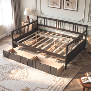 Sunvega Full Size Wood Daybed with Two Drawers for Extra Storage Space, White