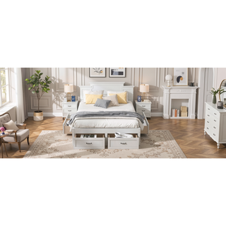 Sunvega Antique Natural Queen Size Platform Bed with 6 Spacious Storage Drawers