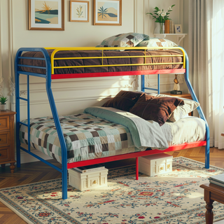 Sunvega Twin/Full Metal Bunk Bed with Slat System and Guardrail