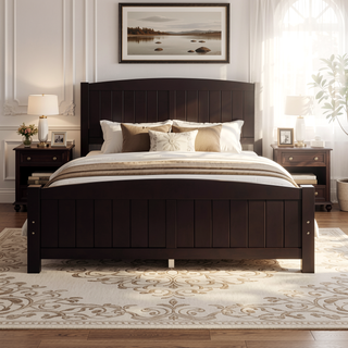 Sunvega White Solid Wood Queen Platform Bed with Slats No Box Spring Needed