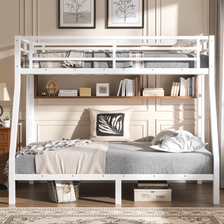 Sunvega Metal Full over Full Bunk Bed for Teens and Adults with Noise Reduction and Storage