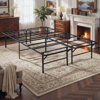 Sunvega Black Powder Coated Steel Folding Queen Mattress Support Frame for Guests