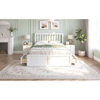Sunvega Sturdy White Queen Size Platform Bed Frame with 6 Storage Drawers