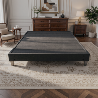 Sunvega Easy Assembly Modern Faux-Wood Legs Fabric Covered Twin Bed Frame
