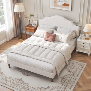 Sunvega King Size Upholstered Platform Bed with Adjustable Linen Headboard