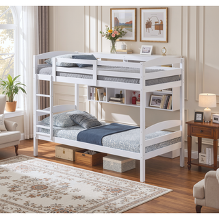 Sunvega Twin Over Twin Transitional Bunk Bed with Arch Slat Design White Finish