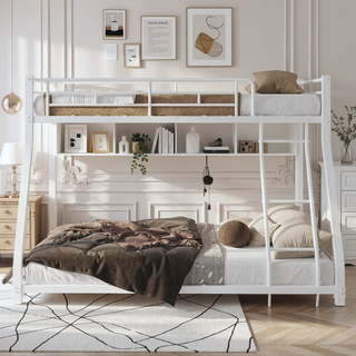 Sunvega Sturdy Metal Twin over Twin Bunk Bed with Safety Guardrail and Noise Reduced