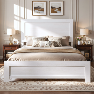Sunvega Natural Finish Full Bed with Headboard Footboard and Rails