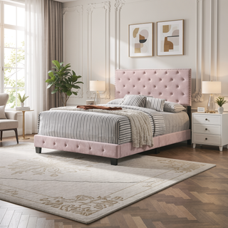 Sunvega Transitional Pink Queen Bed for Style with Durable Build and Vibrant Color