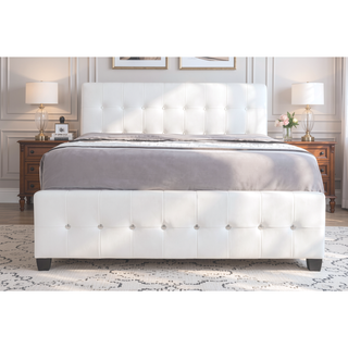 Sunvega Elegant Transitional Queen Bed in White with Chic Finish and Sturdy Build