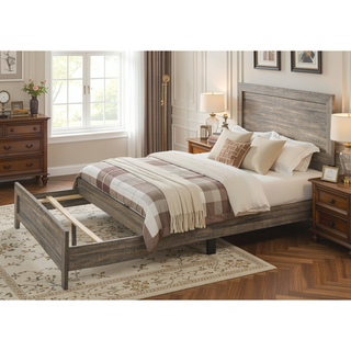 Sunvega Brown Cherry Finish Contemporary Fabric Panel Bed in One Box