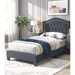 Sunvega European Queen Size Bed with Button Tufted Headboard and Charcoal Finish