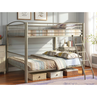 Sunvega Metallic Gold Full Over Full Bunk Bed with Movable Ladder and Contemporary Metal Frame
