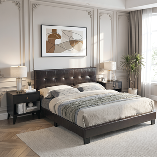 Sunvega Queen Size Brown Faux Leather Contemporary Rectangle Headboard