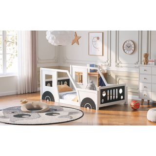 Sunvega Twin Size Blue Classic Car-Shaped Platform Bed with Wheels
