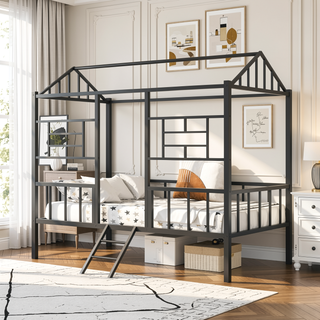 Sunvega Twin Size Metal House Bed Frame with Slatted Support No Box Spring Needed