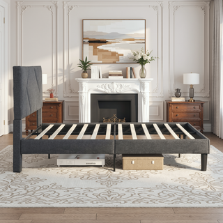 Sunvega Full Size Upholstered Platform Bed Frame with Headboard and Wood Slat Support