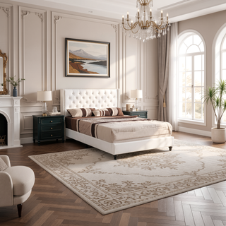 Sunvega Transitional Full Bed with Soft Upholstery in Bright White