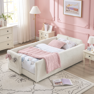 Sunvega Twin Size Upholstered Platform Bed with Cute Rabbit Ear Shaped Headboard