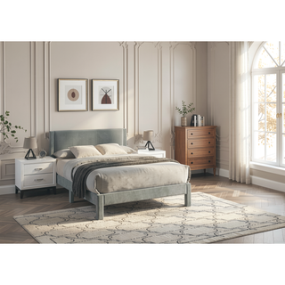 Sunvega Pink Ribbed Upholstered Headboard with Low-Profile Frame for Youth Bedroom