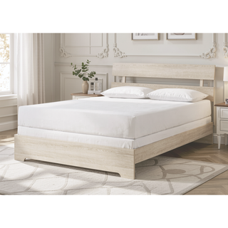 Sunvega Rustic Contemporary Platform Bed Frame with White Wash Finish and Slat Headboard
