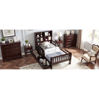Sunvega Twin Solid Wood Platform Bed with Chalkboard Headboard and Storage Drawers