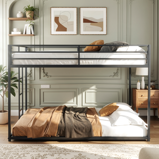 Sunvega Full over Full Metal Bunk Bed with Ladder Guardrails for Kids Adults